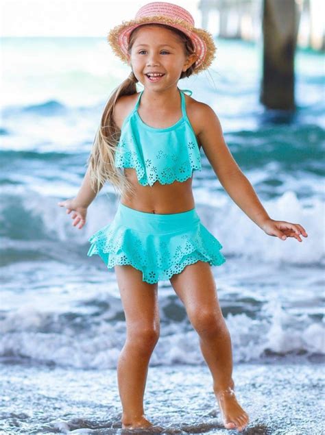 Girls Floral Ruffled Skirted Bottom Two Piece Swimsuit Mia Belle Baby