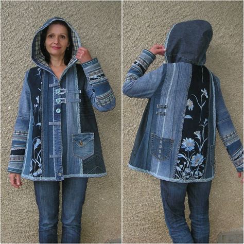 hooded jacket upcycled clothing by ecoclo denim collection size m roupas artesanais