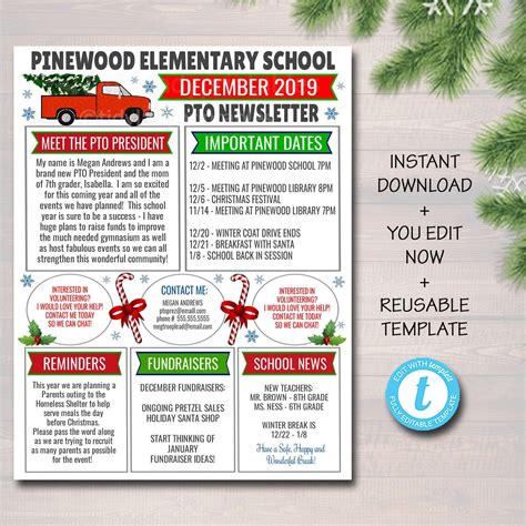 December Pto Pta Newsletter Flyer Holiday Printable Handout Etsy