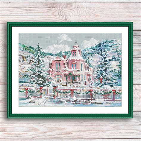 Christmas Cottage Counted Cross Stitch Pattern Christmas Etsy