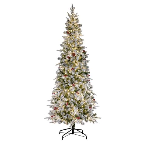 Christmas Tree 7 Ft Prelit Led Flocked Lexington Slim Fir