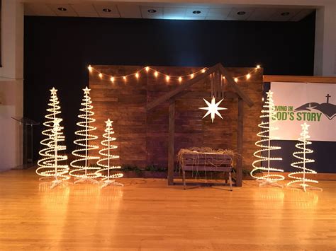 Christmas church stage | Church christmas decorations, Christmas stage