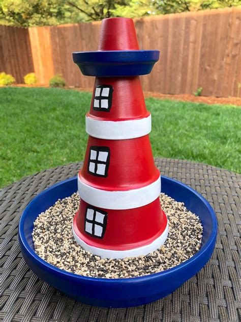 Lighthouse Bird Feeder With Terra Cotta Pots Clay Pot Lighthouse