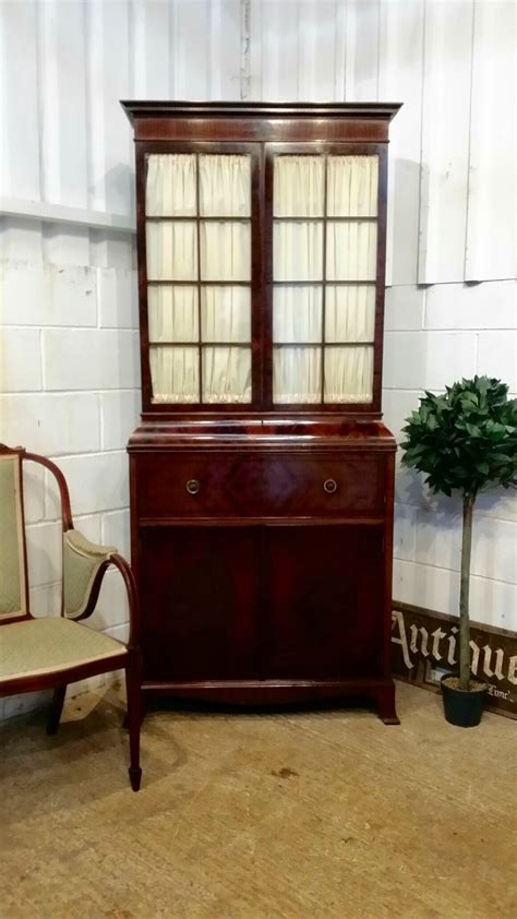 Vintage cream mahogany narrow alcove bookcase. Antique Edwardian Mahogany Tall & Narrow Secretaire ...