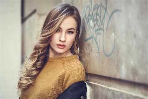 Beautiful Blonde Russian Woman In Urban Background Stock Image Image