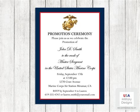 Marine Corps Promotion Ceremony Invitation Printable Marine Etsy