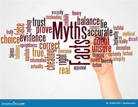 Facts Myths Word Cloud And Hand With Marker Concept Stock