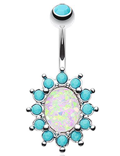 Body Accentz Belly Button Ring Navel Elegant Opal Turquoise G