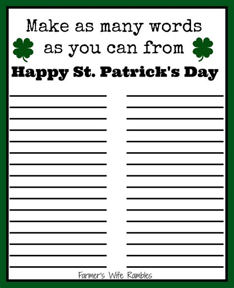 The crossword puzzle is featured as part of these free printable games. Free St. Patrick's Day Word Puzzle Printable - Farmer's ...