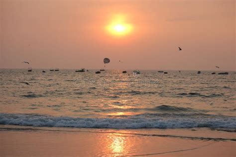 Indian Ocean Beautiful Sunset Stock Photo Image Of Evening Candolim