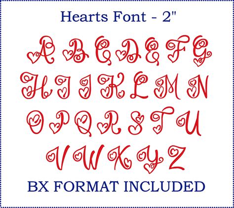 Hearts Font Embroidery Designs Bx Files Included 2 Etsy Heart