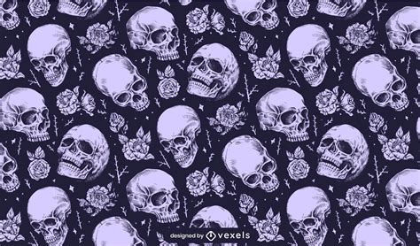 Skulls With Flowers Pattern Design Vector Download