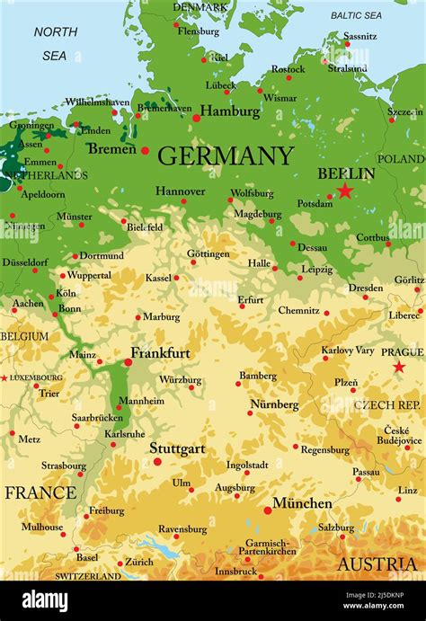 Highly Detailed Physical Map Of Germanyin Vector Formatwith All The