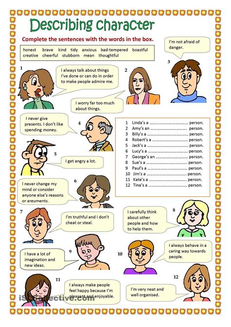 Describing Characters Worksheet