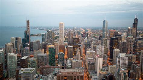 The Skyscrapers Of Chicago Aerial View In The Evening Chicago Usa