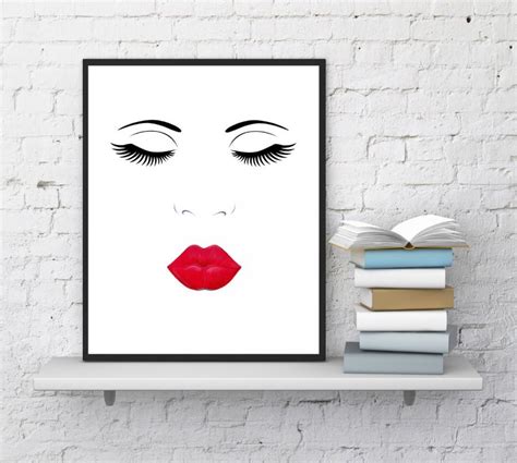 Face Print Lips And Lashes Makeup Digital Printable Minimalist Wall