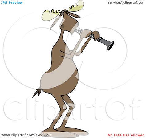 Clipart Of A Cartoon Musician Moose Playing A Clarinet Royalty Free