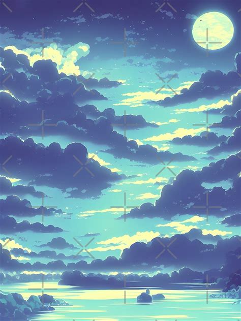 Anime Night Sky Moon Poster For Sale By Art Of Ai Redbubble
