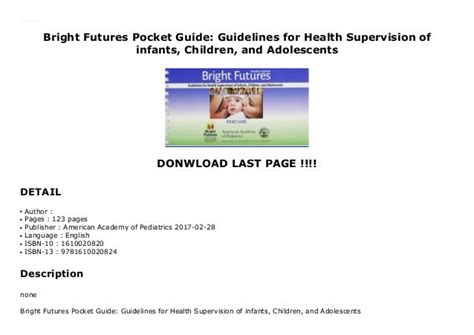 Bright Futures Pocket Guide Guidelines For Health Supervision Of