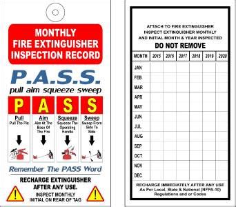 That's all there is to performing your own monthly fire extinguisher inspection. (25) FIRE EXTINGUISHER MONTHLY INSPECTION TAGS (6 YEARS ...
