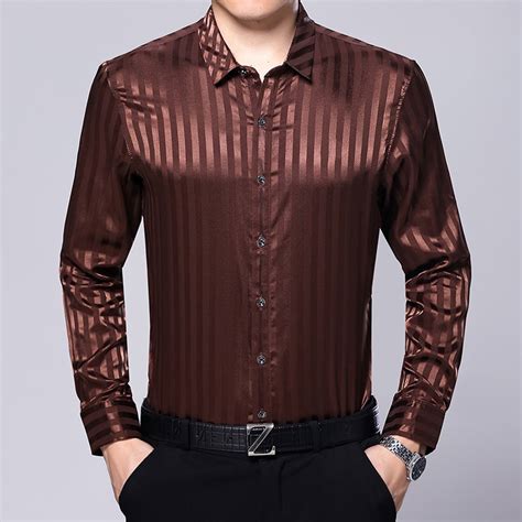 2017 New Autumn And Spring Mens Silk Shirt Casual Male Fashion Striped