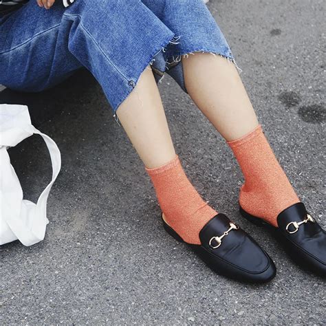Helisopus 2019 Shiny Silver Pile Socks For Women Japanese Style Fashion Women Short Socks Female
