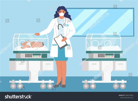 Neonatal Resuscitation Female Doctor Standing Next Stock Vector