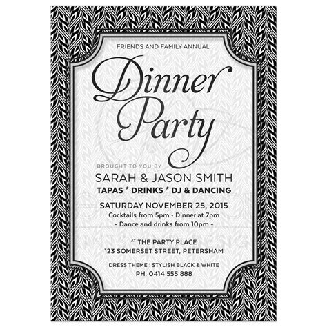 Black And White Dinner Party Invitation Simply Stylish 02 Birthday