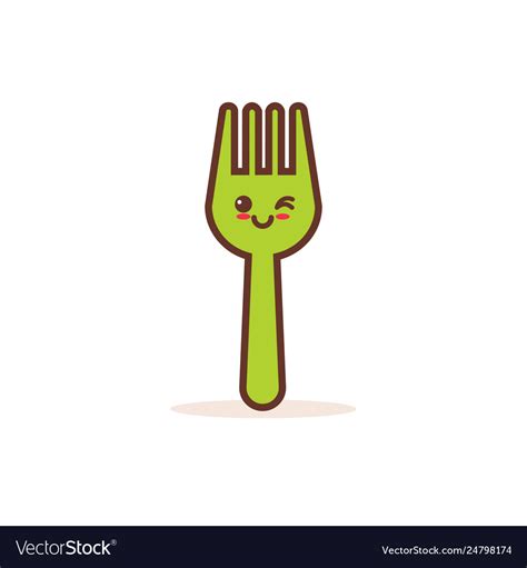 Cute Green Steel Fork Cartoon Comic Character Vector Image