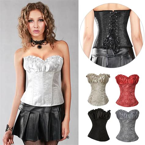 Buy Womens Satin Overbust Corset Sexy Lace Up Boned Overbust Corset Bustier