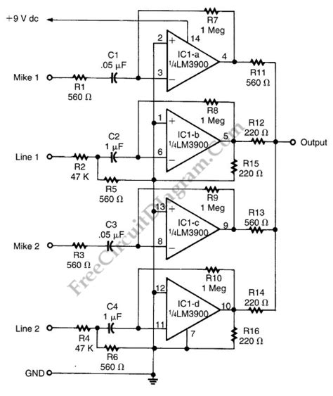 This article is part of a series a completed schematic is converted by cad software into a pcb layout consisting of component footprints and ratlines; LM3900 Audio Mixer - Electronic Circuit
