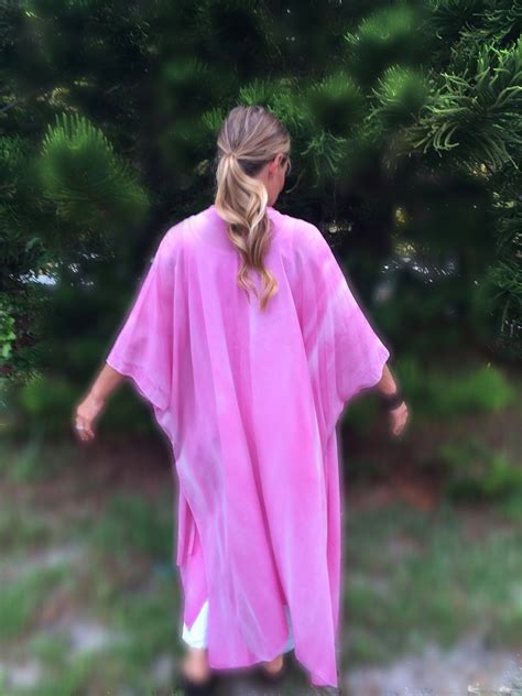 Handpainted Silk Kimono Wrap Pink And White Women S Cover Up By Salty