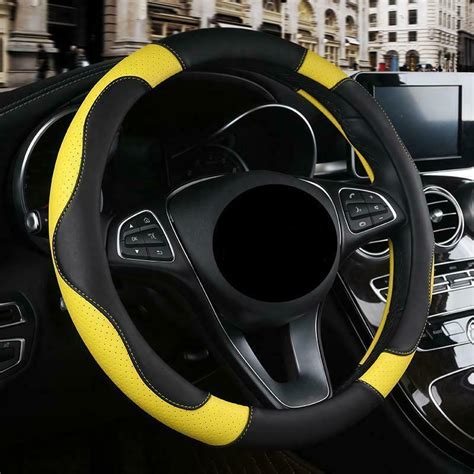 Car Pu Leather Non Slip Sport Steering Wheel Cover Black And Yellow