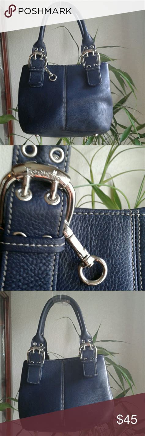 Tignanello Navy Blue Pebble Grain Satchel Bag Small Handbags Leather