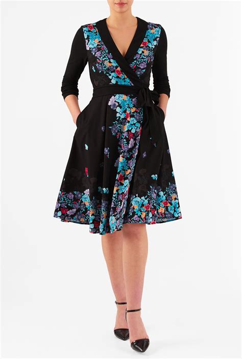 Our Crepe Wrap Dress With Floral Print Panels Is Styled With A Surplice
