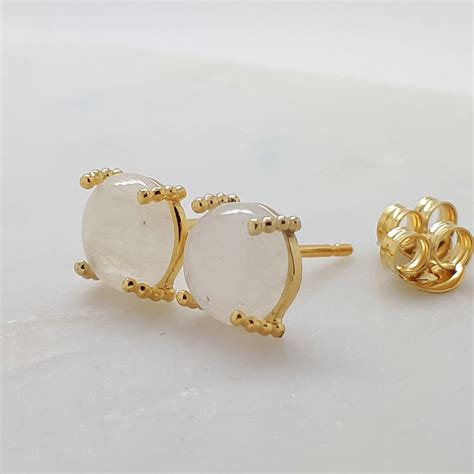 Moonstone Gold Stud Earrings By Gabi Wolf Jewellery