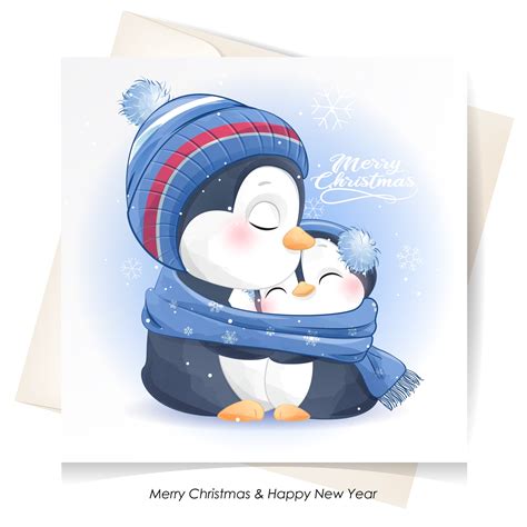 Cute Penguin For Merry Christmas Greeting Card Clipart