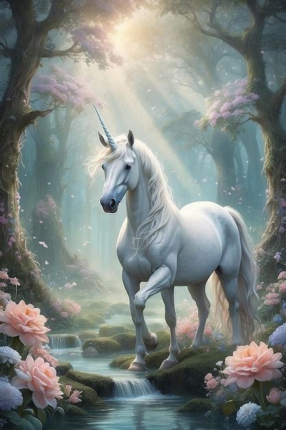 Premium Photo A Beautiful Unicorn In A Magical Forest