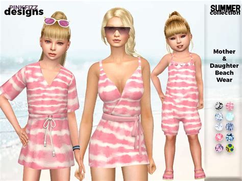 Пляжная одежда Mother And Daughter Одежда Моды для Sims 4
