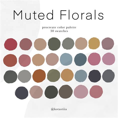 Muted Florals Digital Color Palette For Procreate Muted Earthy Tones