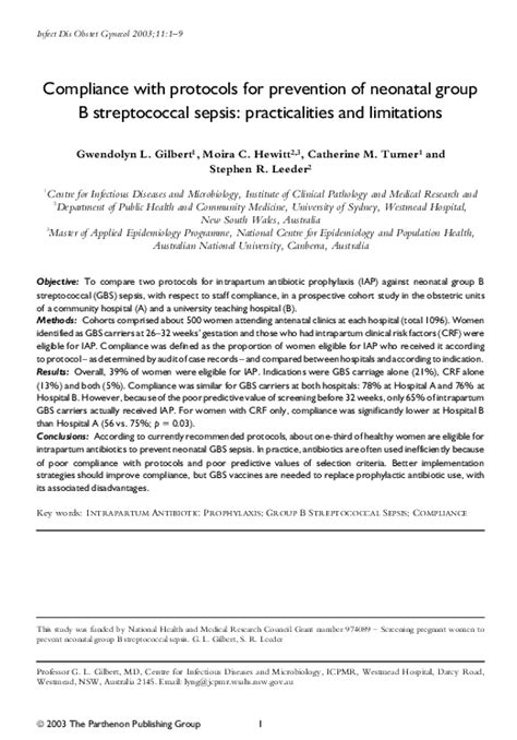 Pdf Compliance With Protocols For Prevention Of Neonatal Group B Streptococcal Sepsis