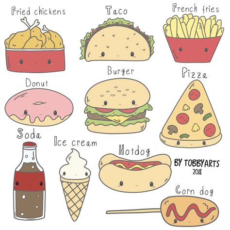 Cute Fast Food Junk Food Clip Art Illustration Drawing Kawaii Food Drawing Food Drawing Easy