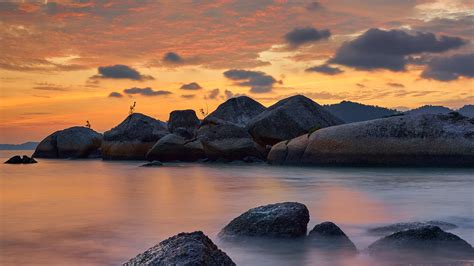 Download Wallpaper 3840x2160 Coast Stones Sea Sunset Sky 4k Uhd 16