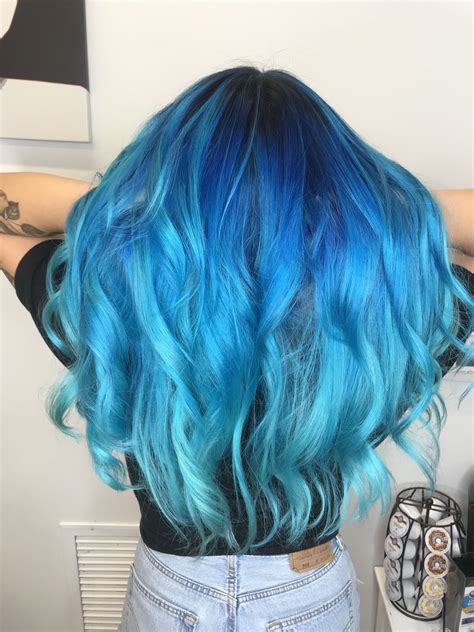 blue hair color melt sunkissedbytay hairstylist blue colormelt haircolor unicornhair