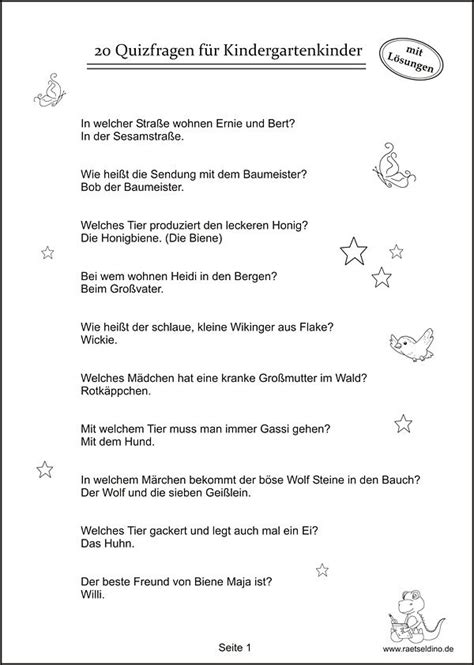 Quizfragen Kindergartenkinder | Quizfragen für kinder, Quiz für kinder