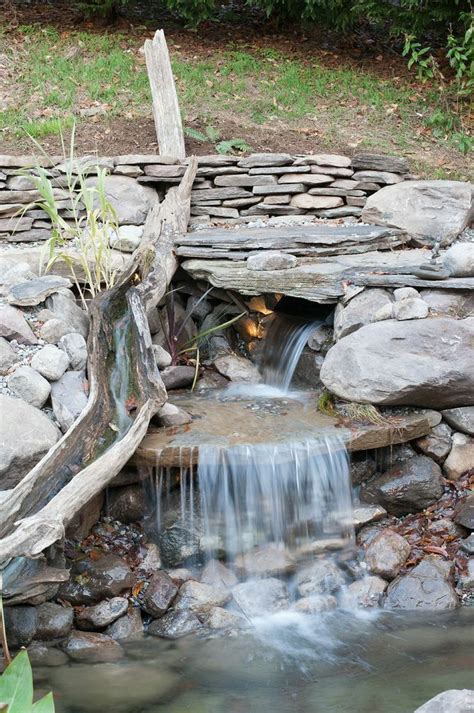 Natural Stone Waterfall Into Pond Beautiful Sounds To