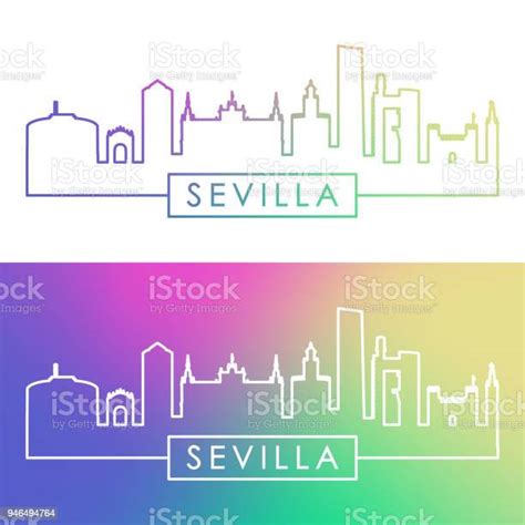 Ilustración De Skyline De Sevilla Colorido Estilo Lineal Archivo