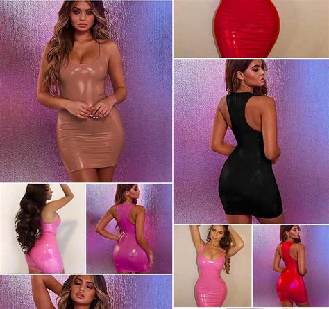 Lvinmw Sexy Pink Pu Leather Bodycon Dress 2019 Summer Women Sleeveless Low Cut Back Zipper