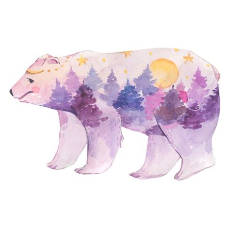 Spiritual Sacred Bear Totem Animals Watercolor Illustration Stock