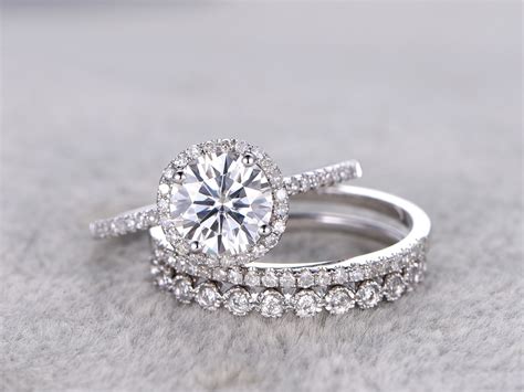 Moissanite band in 14k white gold. 3pcs Moissanite Wedding Ring Set Diamond Matching Band ...